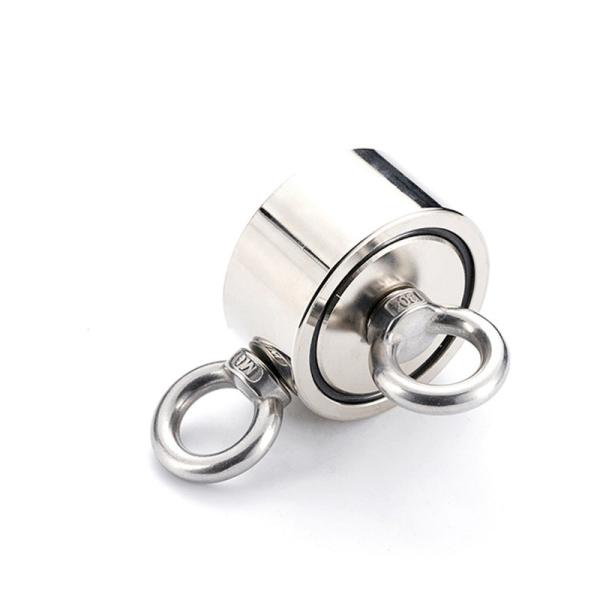 Grade NdFeB 600KG Double Side Fishing Magnet With Two Rings Pot Neodymium