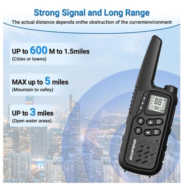 IPX4 Waterproof 5W Output Power UHF Walkie Talkie with 0-5km Talk Range and Rechargeable Battery