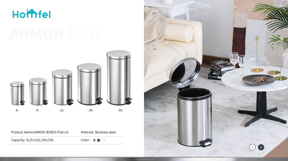 Round Stainless Steel Foot Pedal Trash Can With Quiet Close Lid
