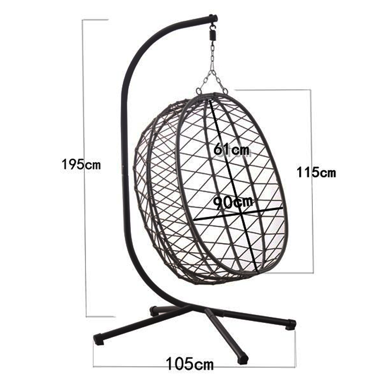 Outdoor Patio Courtyard Garden Weave Pe Rattan Rope Folding Hanging Egg Swing Chair with Cushion