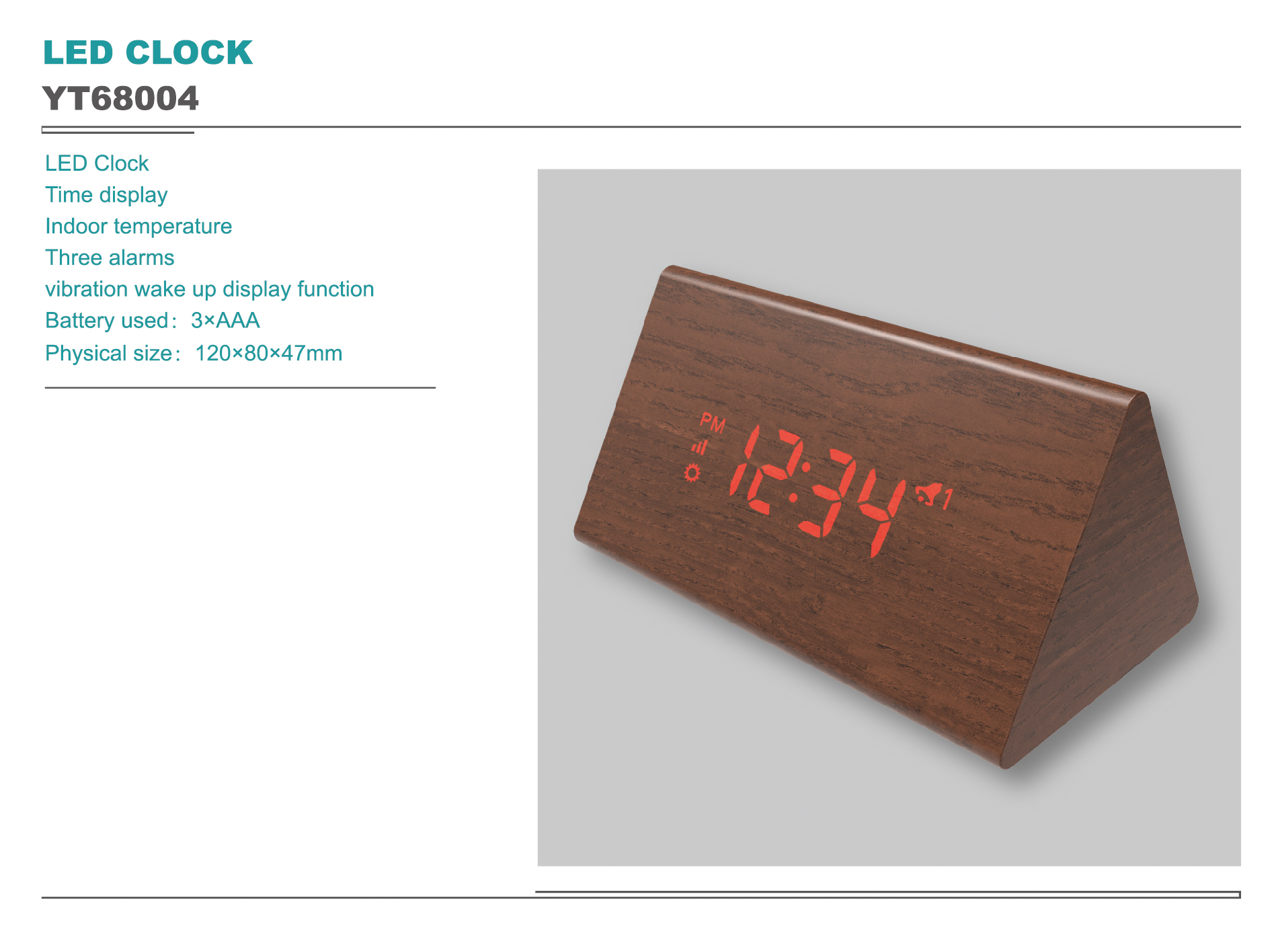 Household Electric Alarm Wooden Triangle Clock Led Alarm Clock With Calendar