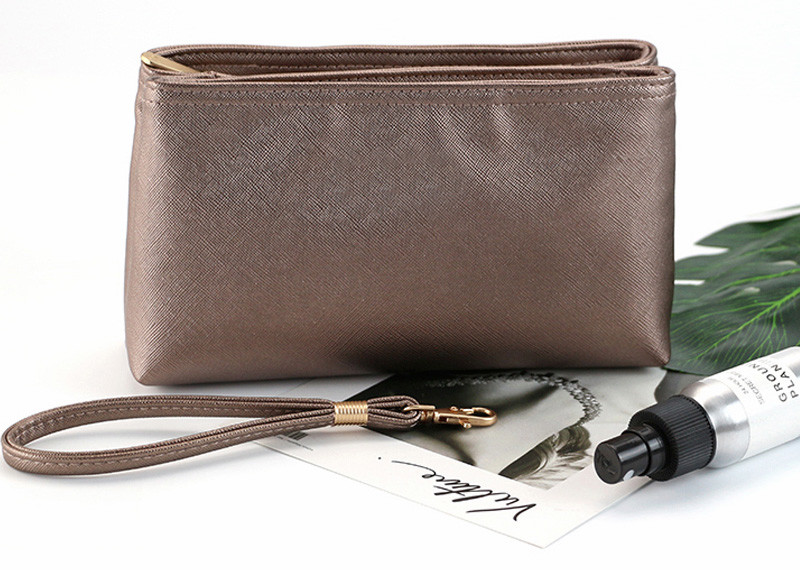 Double Zipper Travel Toiletry Cosmetic Waterproof Shiny PU Bag
