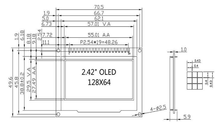 2.42 Inch OLED LCD Display 8 Bit Parallel/SPI/I2C Interface Resolution 128*64 Driver IC SSD1309 With PCBA Board