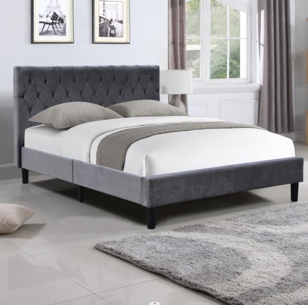 Twin Size Upholstered Bed Frame Tufted Buttons Headboard Plywood Foam Fabric