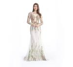 Fishtail Long White Evening Dresses , Ball Gown Evening Dresses With Sleeves