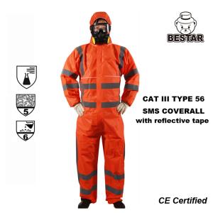 Wholesale CE Certified Cat III Type 5/6 SMS Coverall with reflective tape from china suppliers