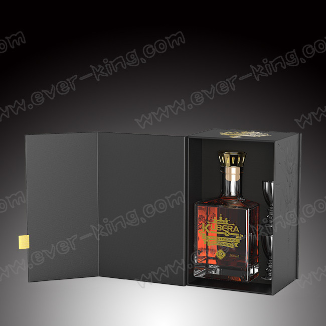 Custom Luxury Matt Black Rigid Cardboard Liquor Packaging Boxes With Two Cups