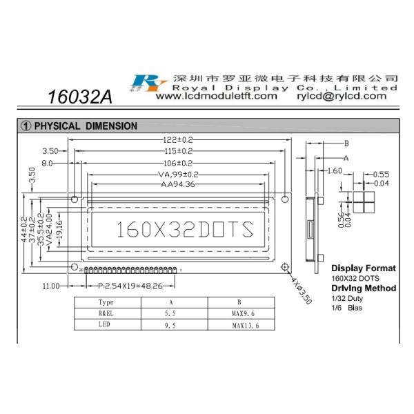 160X32 Stn Graphic Monochrome Dot Matrix Screen Industrial LCD Module