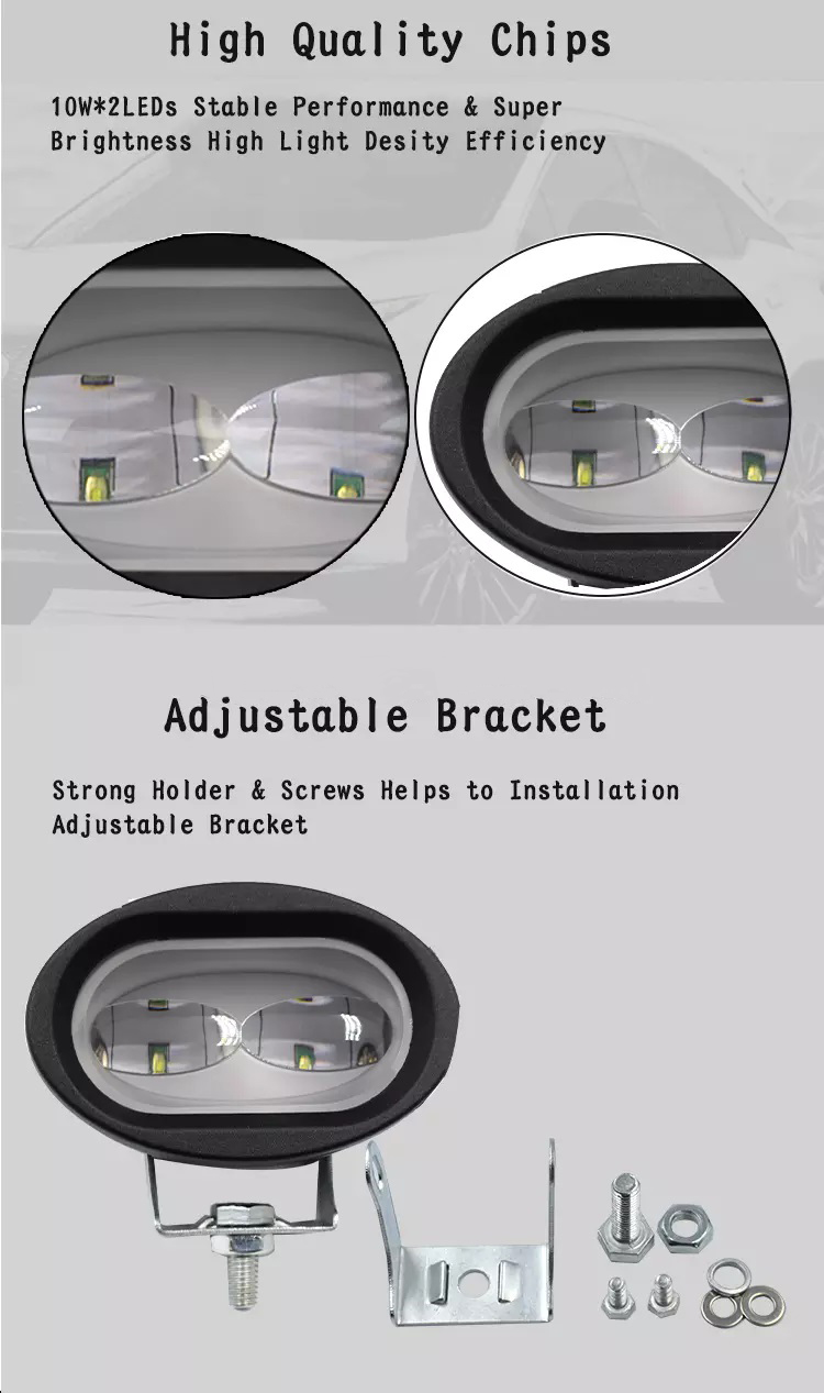 20W 6000K Oval 6D 1800lm Lens Car LED Work Light