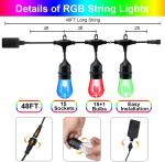 48Ft RGB Shatterproof Vintage Edison Bulb Outdoor String Lights