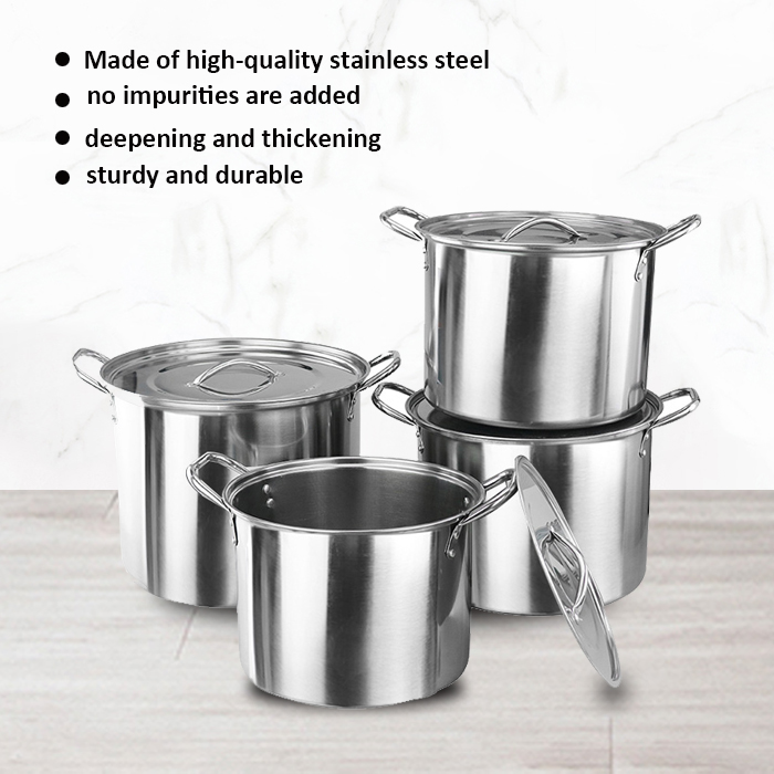 Silver Stainless Steel Thick Stockpot Large Soup Pot Heavy Duty With Lid