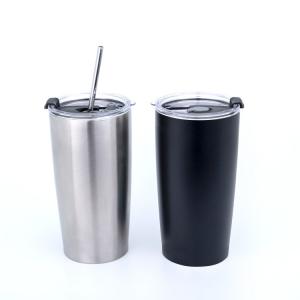 China Black Insulated Stainless Mug With Straw 20 Ounce, Blank Thermos Travel Mug Stainless Steel Tumbler With Straw 20 Oz on sale
