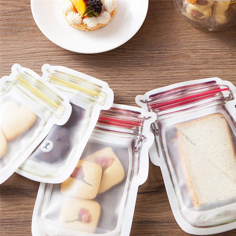 Factory Price Mason Jar Shape Storage Bags Snacks Candy Fresh Zipper Seal Food Reusable Stand-up Organizer