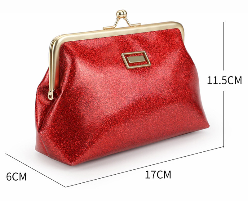 Travel Shiny Glitter Powder Gold Pouch PU Leather Vintage Makeup Bag