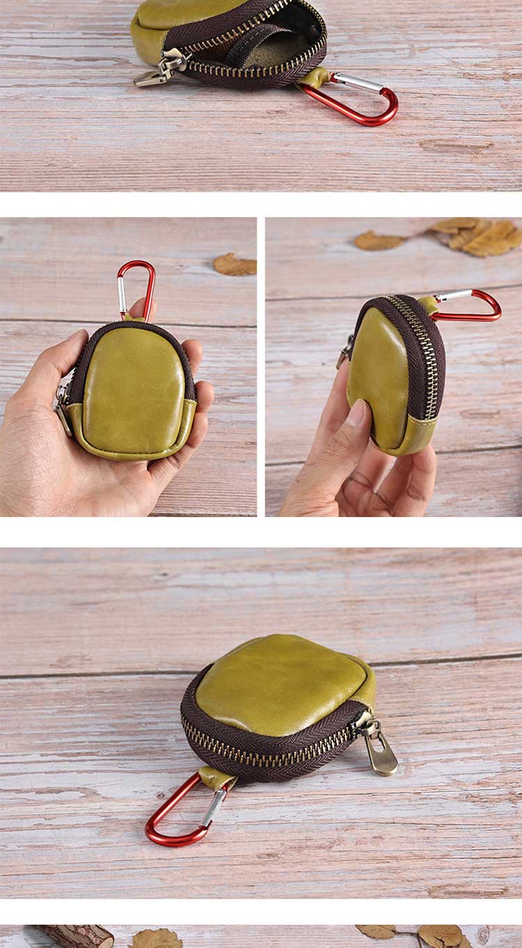 Unisex Daily Life Genuine Leather Mini Earphone Shell Keychain with Carabiner Hook