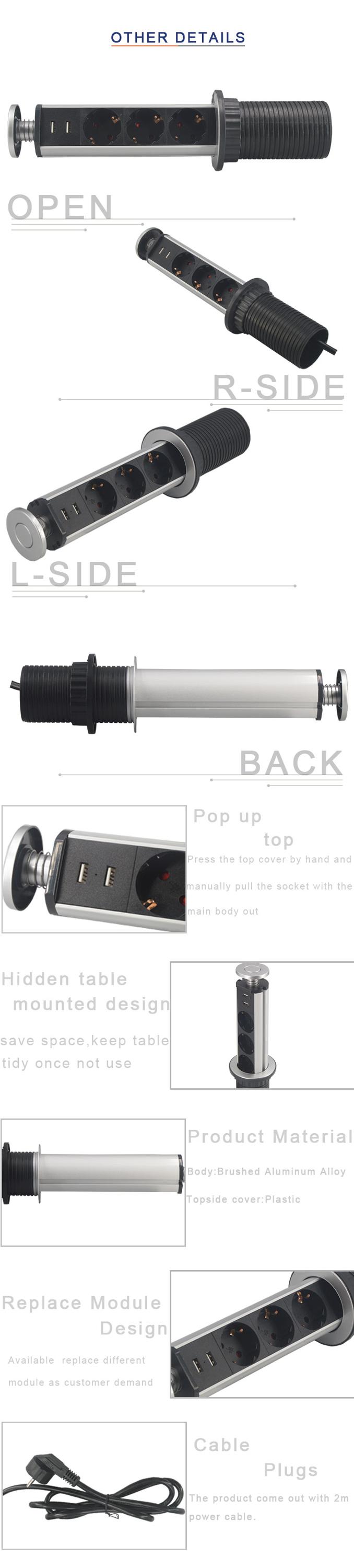 BNT modular design aluminum alloy with EU power plug hidden table pop up outlet manual pulling up power outlet