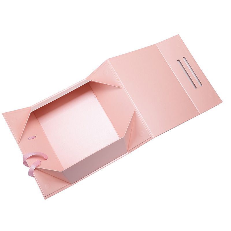 Custom Color Magnetic Flip Folding Cardboard Gift Box for Ribbon Handle Handbag Packaging