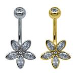 Flower Marquise Crystals Silver Gold Navel Belly Ring Surgical Steel Piercing