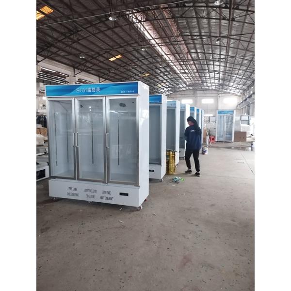 Beverage Stand Up Freezer Glass Door Customized Upright Three Door Display Fridge