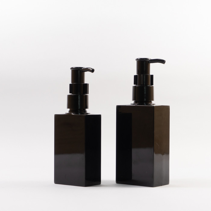 PETG Bottle Hair Care Black Square PETG Cosmetic Bottles With Cap Pump