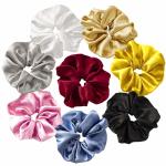60 Bunny Ear Satin Silk Scrunchies , Girls 22 Momme Silk Elastic Hair Ties