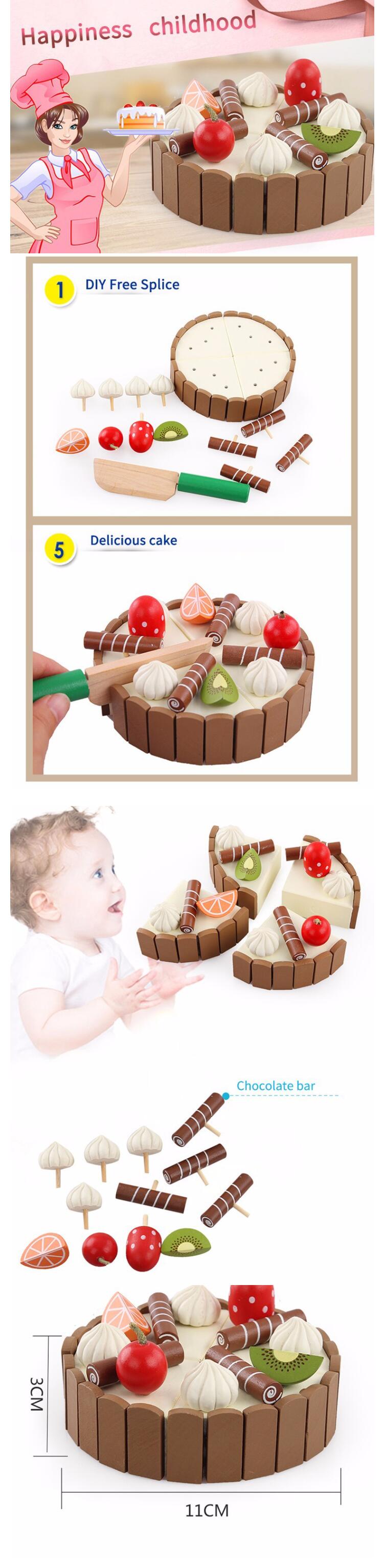 Solid Wood Kitchen Toy for Children Pretend Cutting Cake Play Food Kids Fruit Cooking