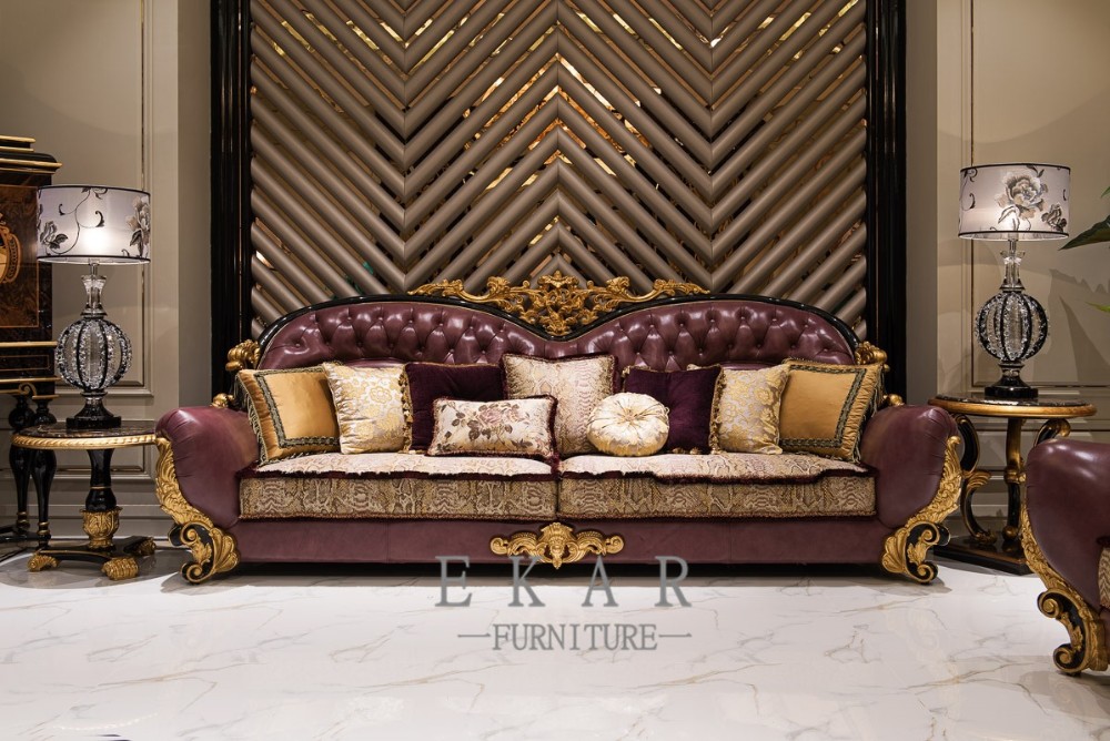 Baroque Style Cover Leather Sofa Set Living Room Furniture