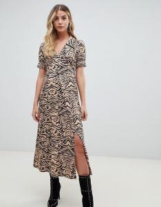 Wholesale custom make short sleeve animal print midi tea dress in rib from china suppliers