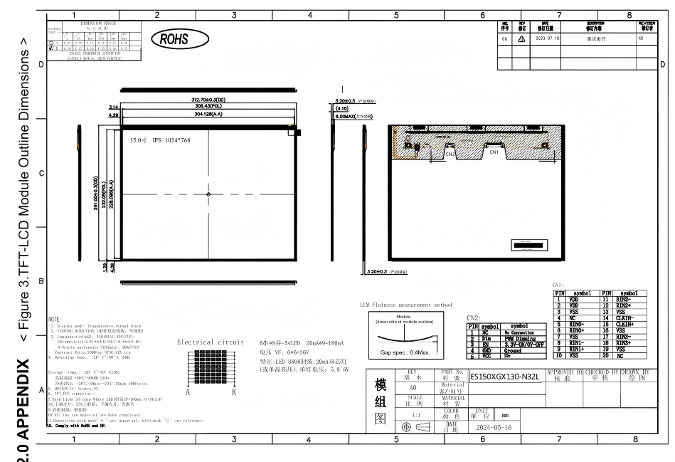 15.0-Inch Large TFT Display | 1024×768 Resolution, LVDS Interface, 400cd/m² Brightness for Industrial Control Panels & Equipment Monitors