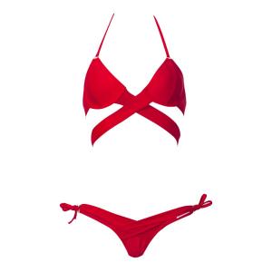 Wholesale Tiered Layer Tie a Knot Front Top With Low waist Bikini swimsuit high cut from china suppliers