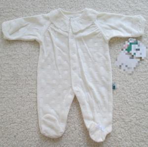 Wholesale White Velour Baby Romper With Feet Embroidery Poplin Fabric Along Neckline Sleeve Cuff from china suppliers
