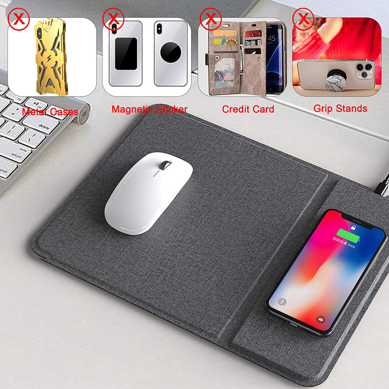 Gray Foldable 10W Wireless Charger Mouse Pad Gifts 300*220*6.5mm