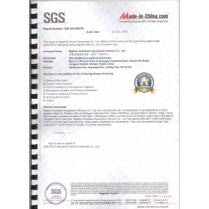 Bigfans Ventilation Equipment (Wuhan) Co., Ltd Certifications