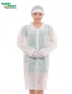 China Knitted Cuff Long Sleeves Disposable Medical Coat 55G/M2 With Shirt Collar on sale