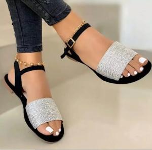 Wholesale Elegant Ladies Open Toe Flat Sandals With Buckle Closure Comfortable from china suppliers