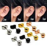 Surgical Steel Silver,Black,Gold&Rose Gold Color Ball Stud Earrings Punk Ear