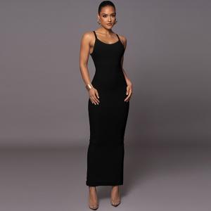 Wholesale Seductive Style Black Slip Dress Trim Fit Black Long Dress Sensual Silhouette from china suppliers