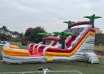 PVC Stripes Double Lane Water Park Games Slide With Pool