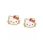 18K Gold Plated Hello Kitty Enamel Stud Earrings for Girls in 925 Sterling
