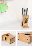 Multipurpose Bamboo Knife Storage Block , Wooden Knife Holder Phthalate Free