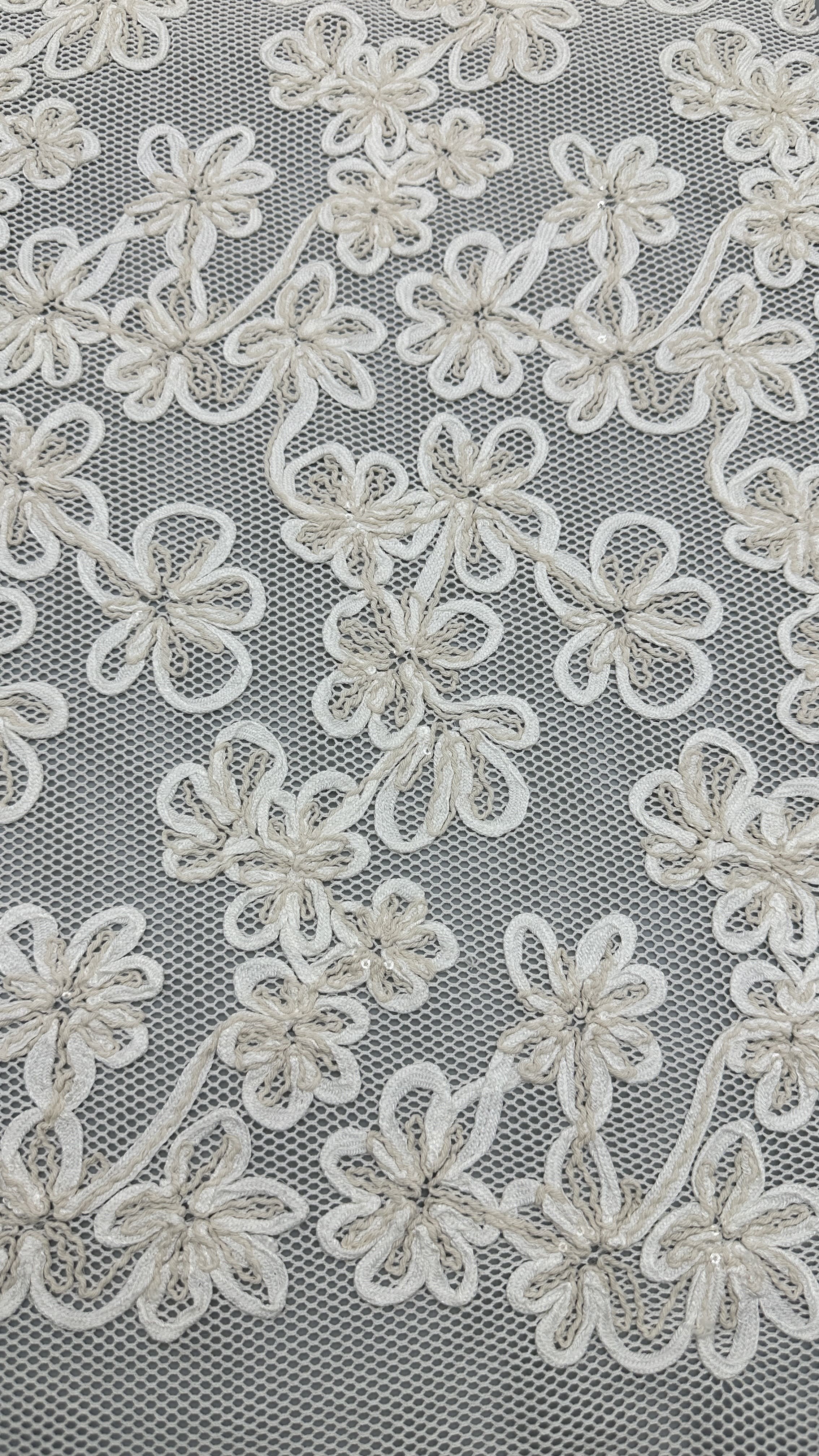 Luxury Corded Embroidered Lace Fabric Leafy Embroidery Fabric