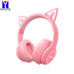 Super Bass Stereo Gaming Headset Pinky Bluetooth Game Over Ear Cat With Mic 40mm