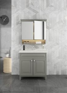 Wholesale Grey Stainless Steel Bathroom Vanity With Elegant Mirror Cabinet And Shaped Door from china suppliers