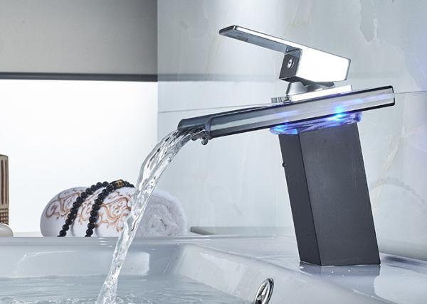 Glass Waterfall LED ROVATE Bathroom Sink Faucet Temperature Sensor Color