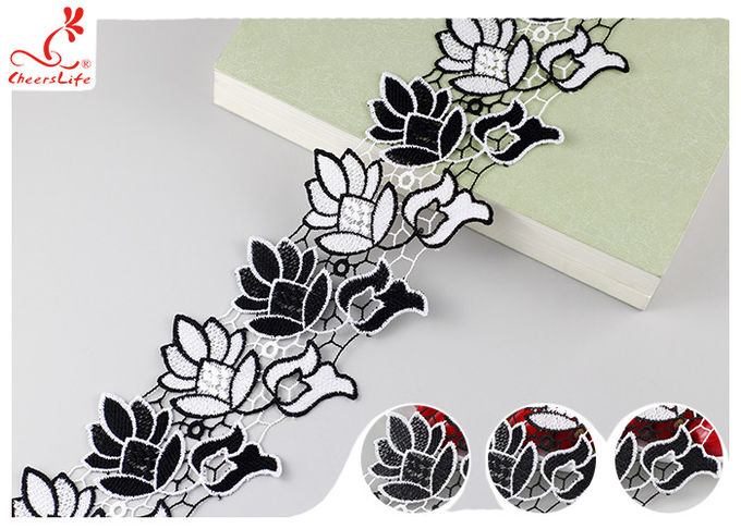 Eco - Friendly Double Color Water Soluble Lace 7.5 CM Floral / Guipure Lace Trim