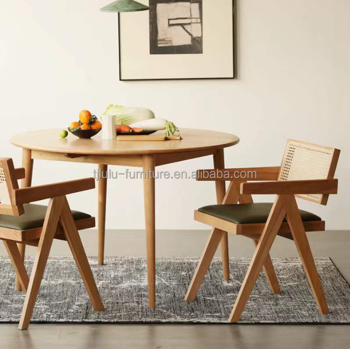 Wooden Rattan Dining Armrest Chair with Solid Wood Construction General Home Furniture