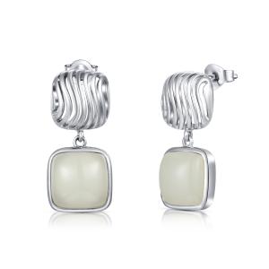 Wholesale 10x10mm Cushion White Jade Stud Earrings 925 Silver Minimalist Style from china suppliers