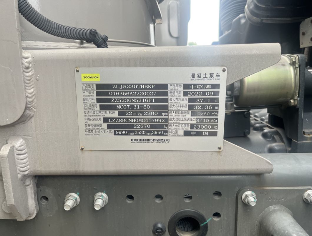 2022 Zoomlion Brand New 38m Concrete Pump Beton Pump on Sitrak Truck Sale in Used Machine Price