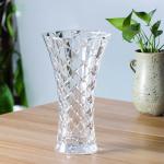 Fined Fire Polishing Clear Flower Vase 25cm 9 Inch Tall With Diamond Cut Pattern