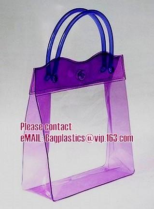 clear pvc packaging bag with handle for wine, vinyl pvc zipper gift tote bags